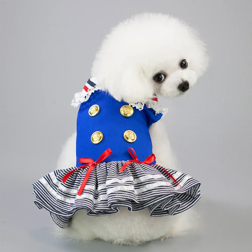 

Wholesale Custom Pet Apparel Luxury Bow Striped Lace Dog Princess Dress, As pocture