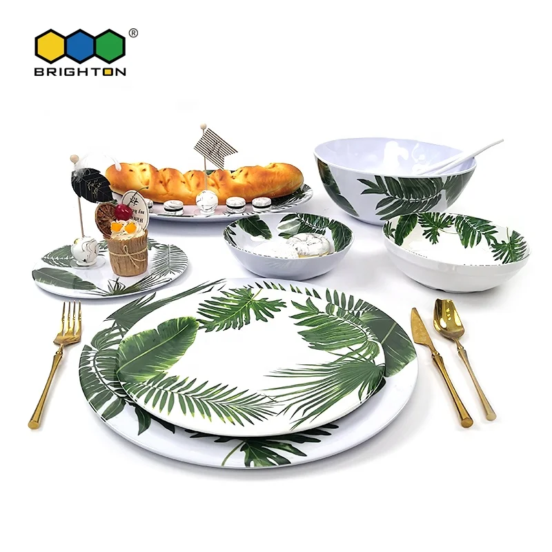 
wholesale high quality green leaf design melamine dinner plate 