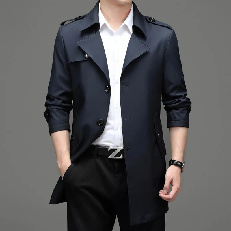 

HG Men's Long Sleeve Cardigan Belt Simple Single Breasted Trench Coat