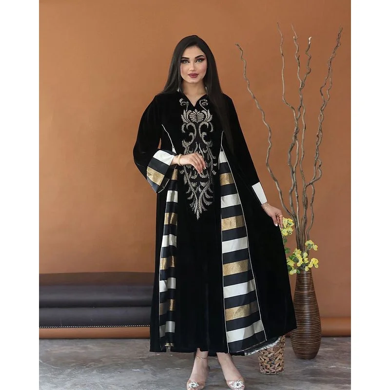 

2021 Spring Autumn Fashion New Arrival African Dashiki Gorgeous Long Sleeve Maxi Dresses Women Muslim Fashion Abaya Long Dress, Picture