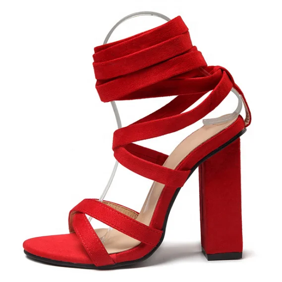 

Mix tan Color Ankle Wraps High Chunky Heel Sandals Women Lace Up Cross Band Dress Shoes Pumps, Black khaki red