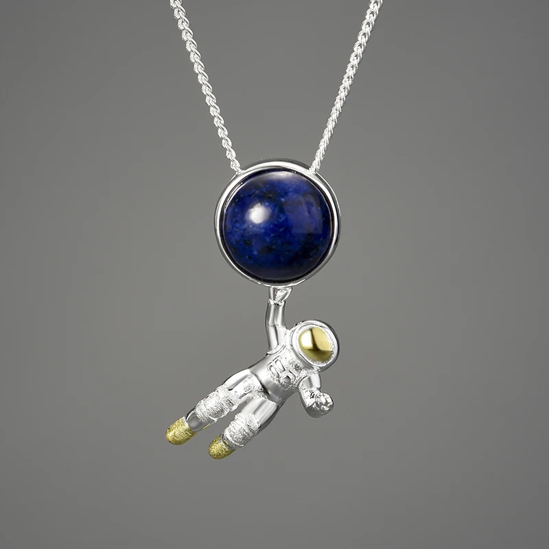 

Wholesale Price Pure S925 Sterling Silver Jewelry Natural Gemstone Lapis Space Odyssey Pendants Charm Chain Necklace For Women