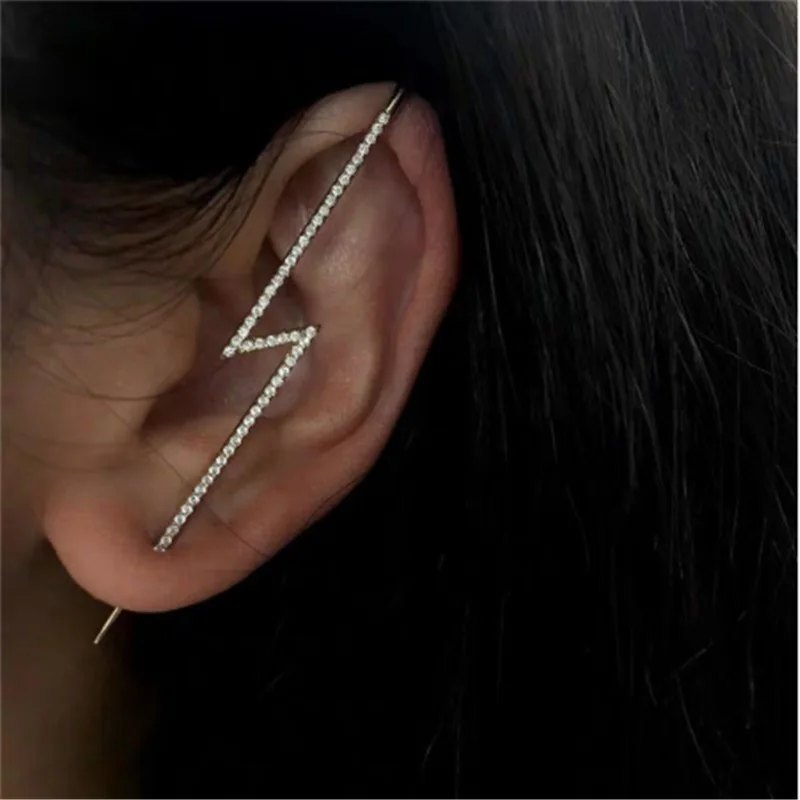 

Gold Plated Copper High Quality Zircon Pearl Needle Leaves Hook EarJewelry Lightning Cuff Earrings Ear Wrap Crawlers, Gold/silver