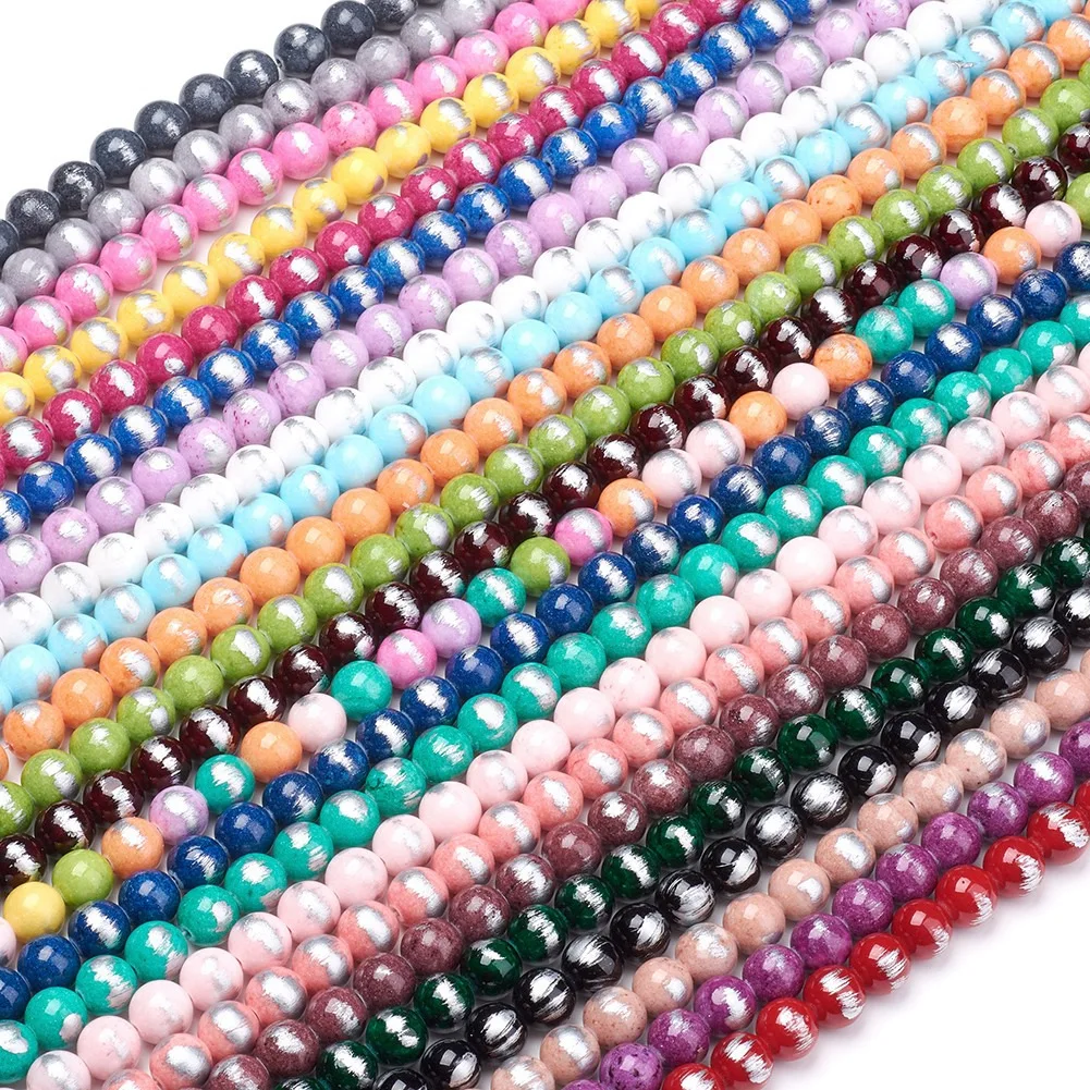 

PandaHall 4mm Brushed Silver Color Dyed Round Natural Jade Beads