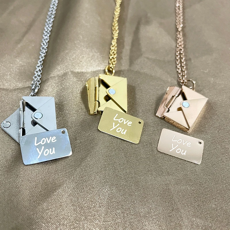 

Factory direct wholesale stainless steel love letter necklace envelope locket pendant envelope necklace