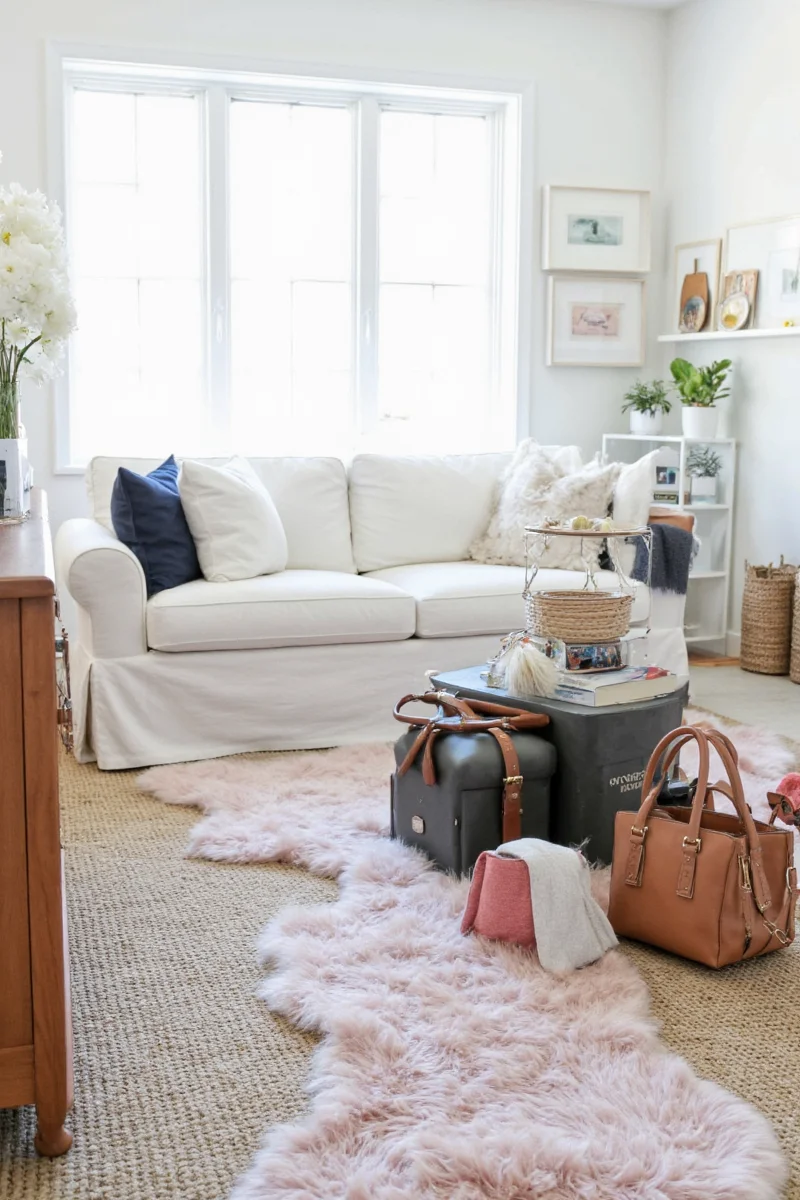 Sofa in microfiber fabric with pet-resistant finish
