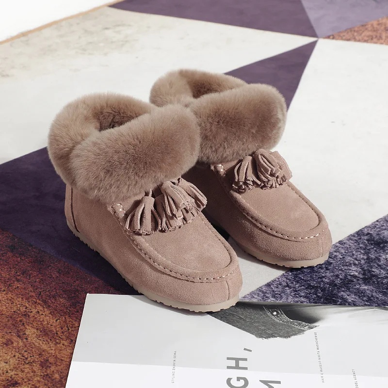 

Genuine Leather Rabbit Fur Bootie, Winter Women Fur Snow Bootie, Customized color