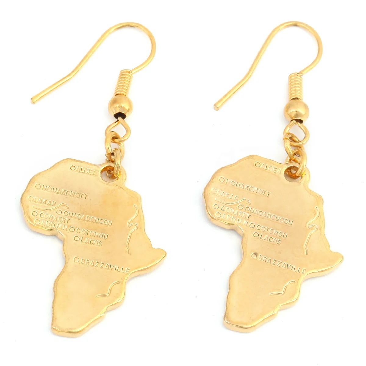 

Trendy Africa Map Gold Earrings 24K Gold Color GP Earrings Women Men African Jewelry Gift