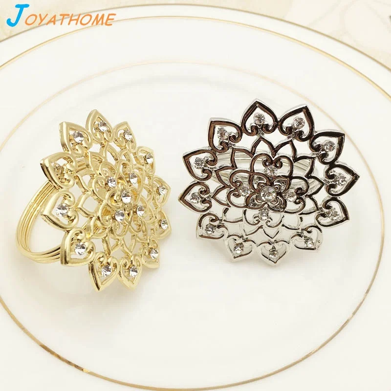 

Flower Kitchen Table Napkin Holder Ring Bar Gold and Silver Xmas Christmas Restaurant Wedding Ceremony Holiday Decoration Items