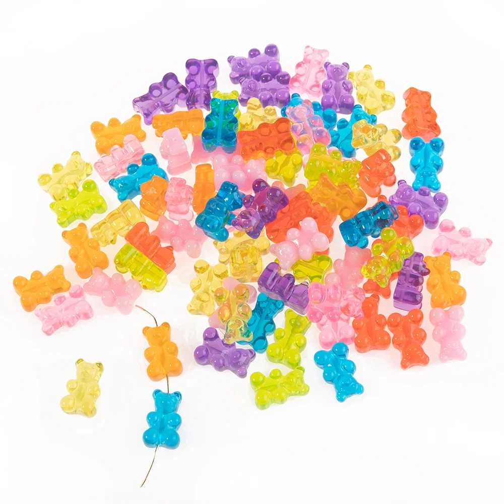 

Kawaii Candy Color Gummy Bear Jelly Color Small Bear Charm Beads Necklace Bracelets Connector Accessories Beads For DIY Jewelry, Picture