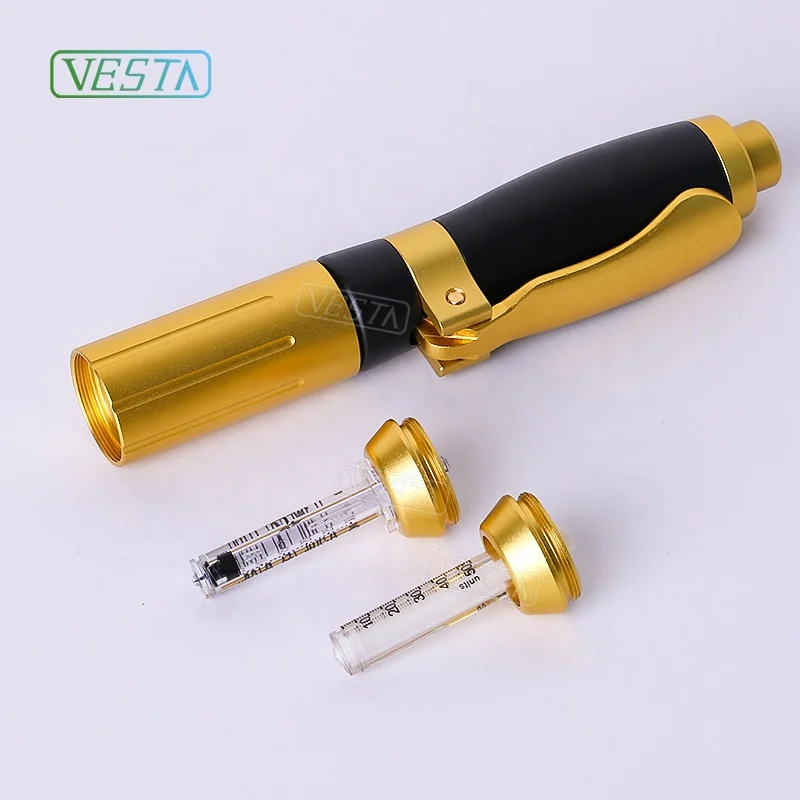

Vesta New Design 2 in1 0.3ml 0.5ml Size Adjustable Hyaluronic Injection Pen Needle Free Mesogun Injector For Lip Filling, Black gold