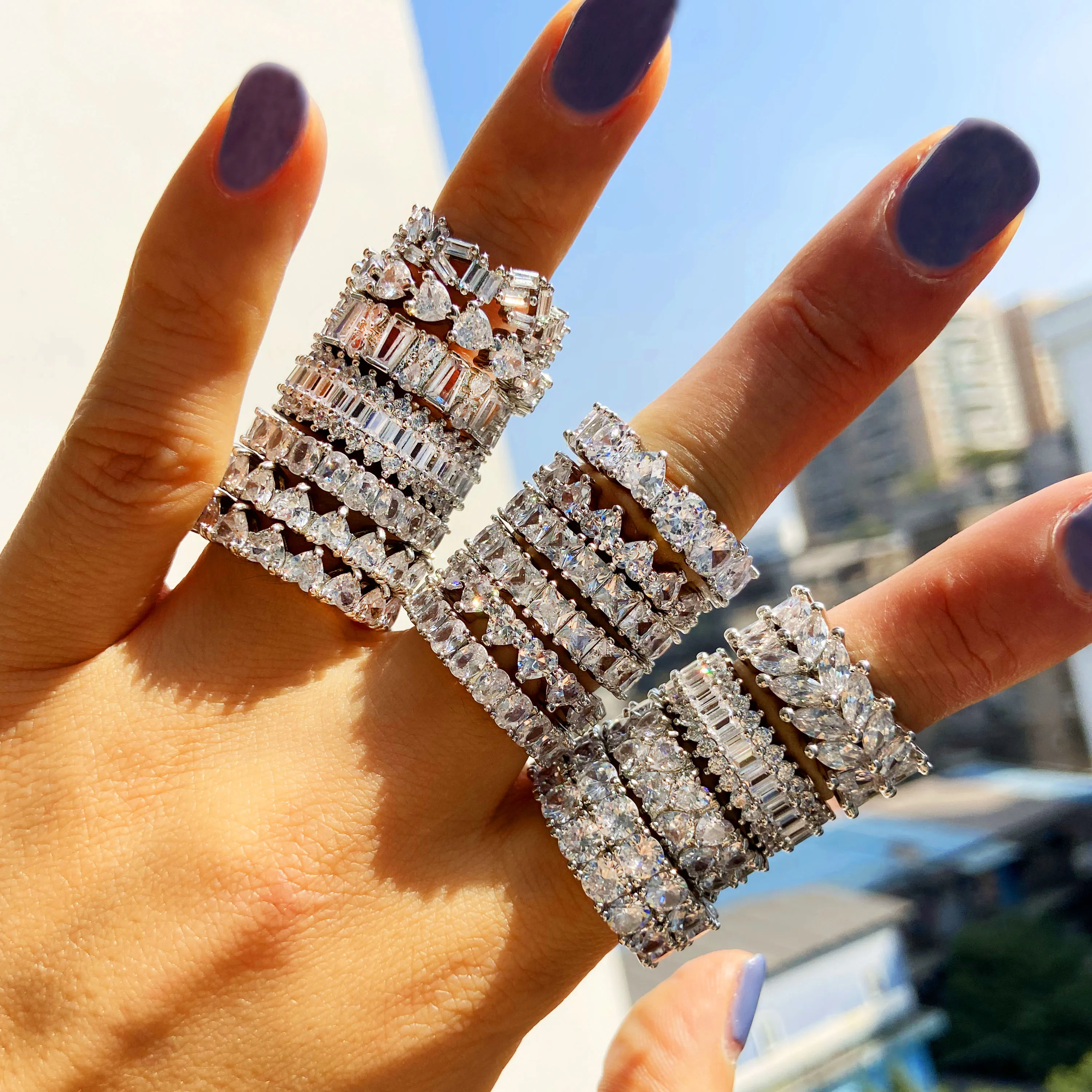 

Latest Simple Design Diamond 18K White CZ Engagement Ring For Weddings, Silver