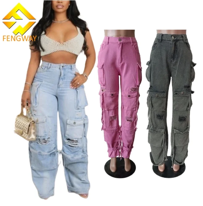 2025 New Arrival Womens Cargo Pants Women Fashion High Waist Straight Baggy Jean Aesthetic Multi-pocket Trousers Women Clothing