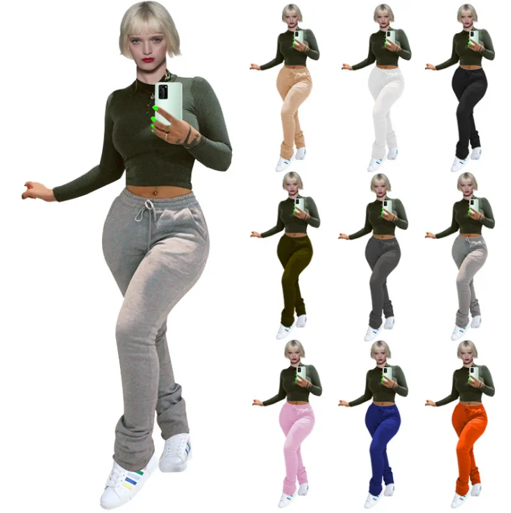 

2020Autumn and Winter Women's New Solid Color Elastic High Waist Pleated Drawstring Casual Pile Pants