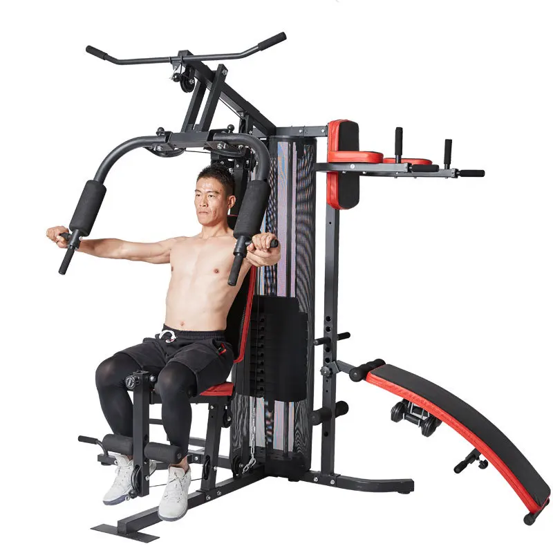 

Real Home 3 Person Gym Equipment Multi Station Bench Machine Squat Hand Weights Set Pull Up Excercise