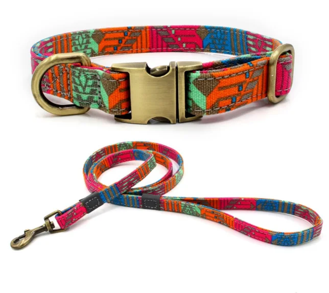 Bohemian Style Breakaway Metal Buckle Pet Collar Cotton Canvas Dog
