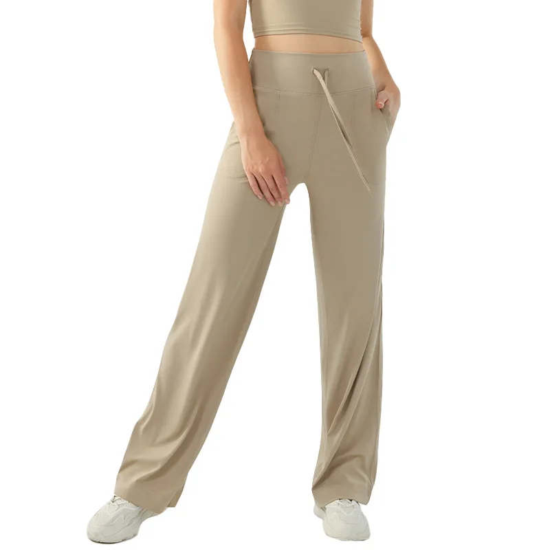 Drawstring Women Wide Leg Pants With Pockets High Waist Stretch Dress Casual Sweatpants Yoga Pants