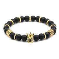 

Hot Selling Natural Stone Crown Micro Pave Charm Stone Beads Men Bracelet