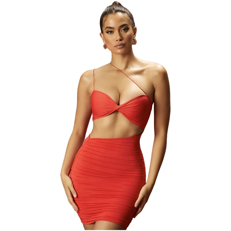 

Yolo's Elastic shoulder strap two Hip Wrap Skirt backless sexy women's dress