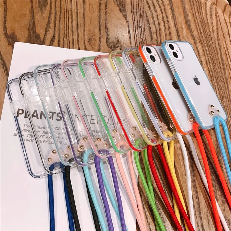

Neck Strap cover for iphone 12 pro max Necklace phone case cover with Lanyard Rope for iphone 11 x strap clear case accessories