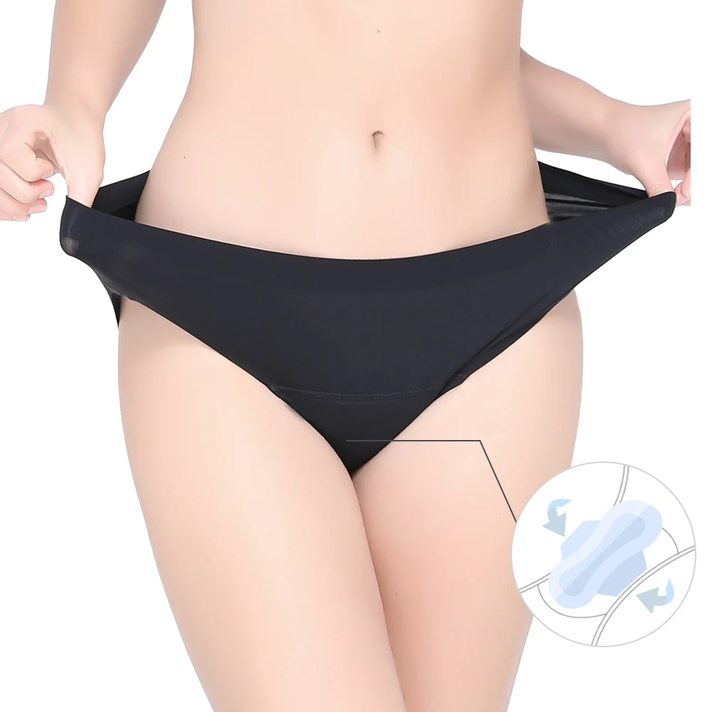 

Black 4 Layers Seamless Period Panties Soft Women Silk Menstrual Panties, Black/nude