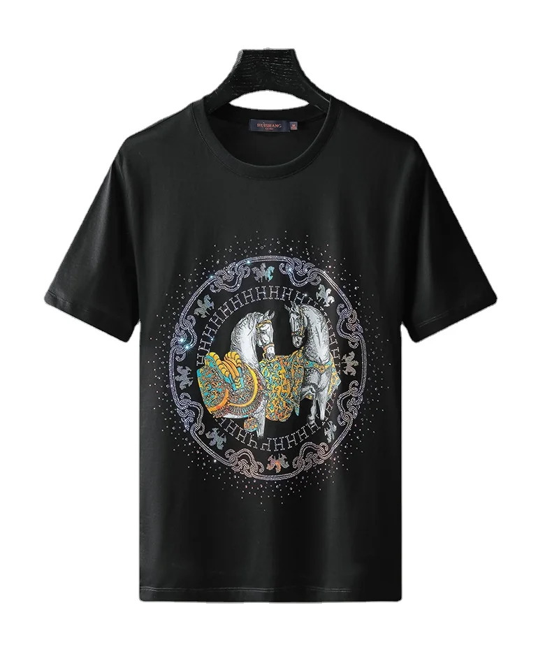 

Summer new casual street fashion trend white horse design short sleeve T - shirt temperament commuter