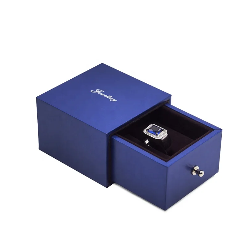 

Blue color custom LOGO jewellery ring boxes high quality leatherette paper box jewelry packaging drawer, Bronze,red,blue