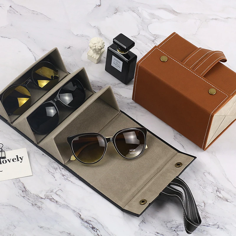 

SUKI Leather Folding Multifunction Case Gift Glasses Sunglasses Packaging pu high-end handmade case boxes for sunglasses