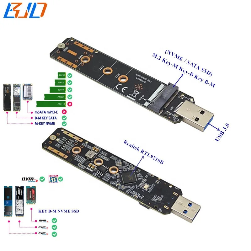 

M.2 NGFF Key-M Key-B Connector to USB 3.0 Adapter Riser Card for Brand NVME & SATA-Bus SSD in stock, Black