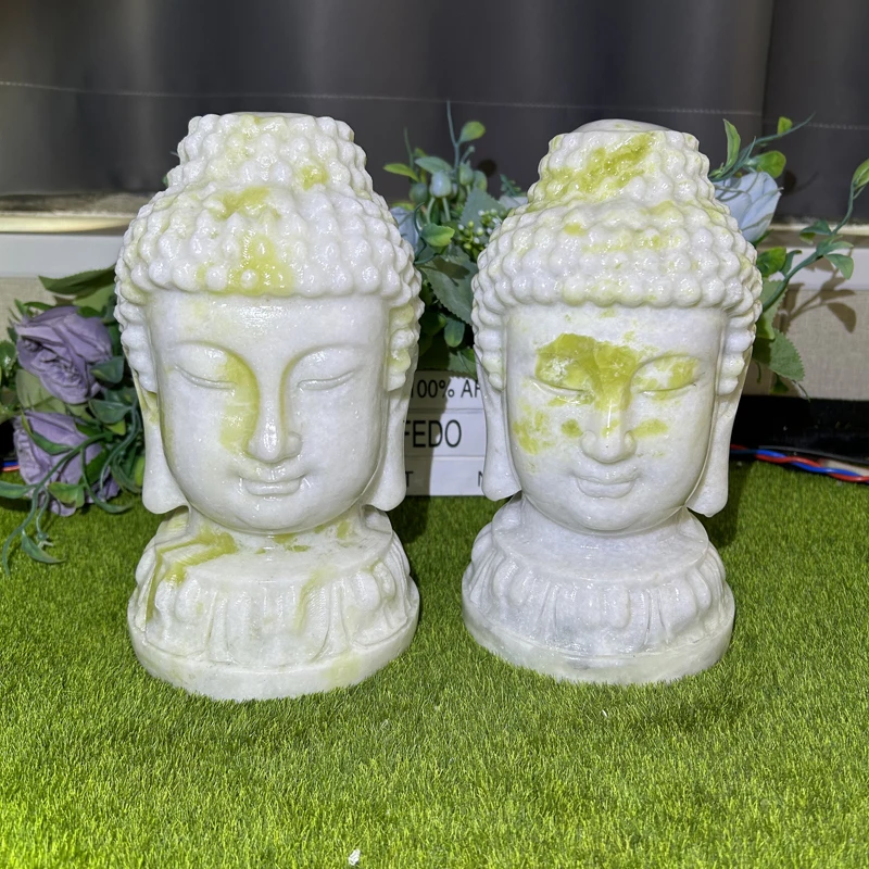 Kindfull Hot Selling Xiuyan Jade Buddha Head Healing Crystal Quartz Stones Jade Buddha for Meditation
