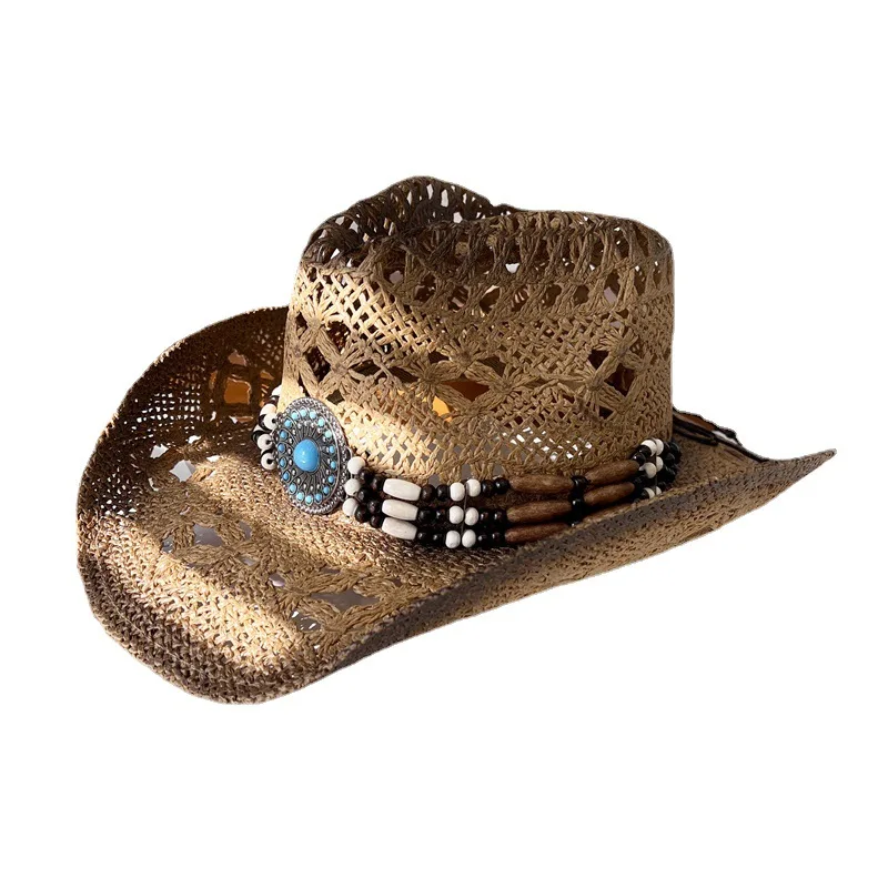 

100% Straw Weaving Embroidery Western Cowboy Hat for Men Women Cowgirl Jazz Cap Summer Beach Sun Hat Sombrero Hombre