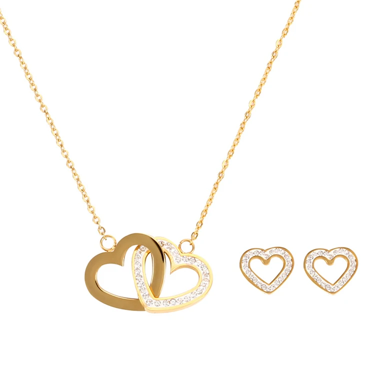 

Heart Stainless Steel Necklace Earrings Set Women Gold Jewelry Sets