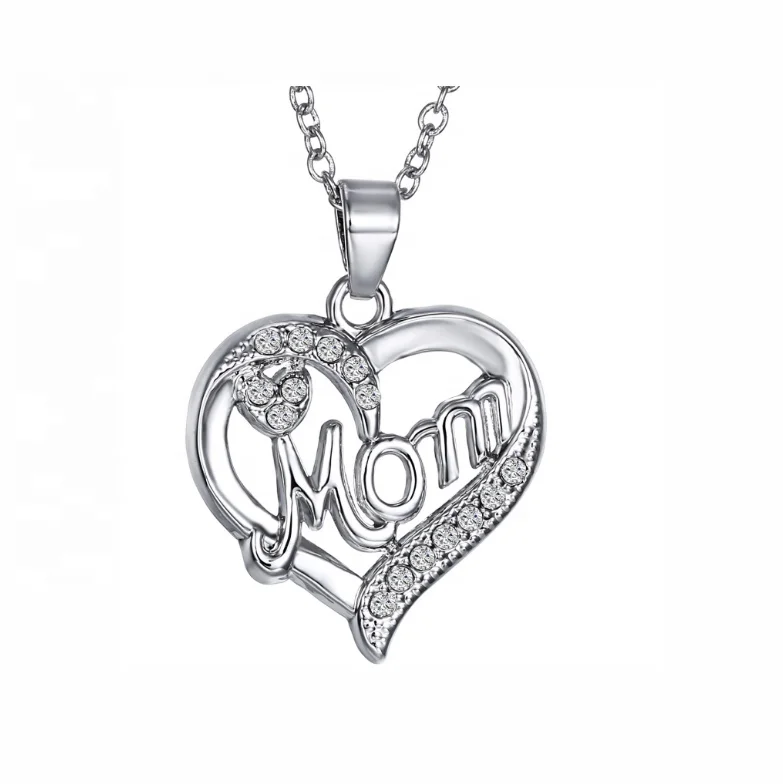 

New Fashion Heart Letter Mom Pendant Charm Jewelry Women Gift for Mother's Day Necklace with Chain