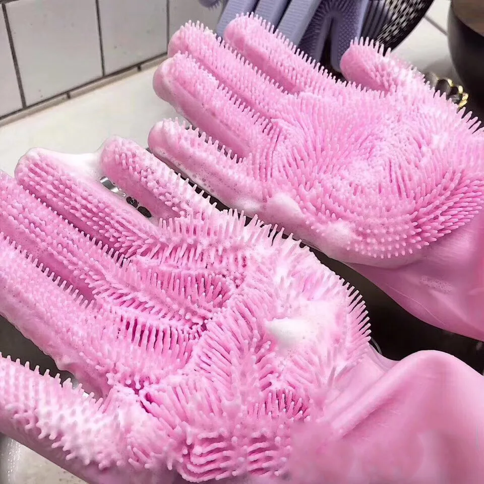

kitchen dish washing gloves dog washing glove with pink gloves, Customized