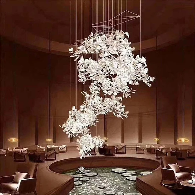 

Modern Art Ceramic Apricot Leaf Decorative Chandelier Office Dinning Room Hanging LightHotel Villa Cross Border Pendant Lights