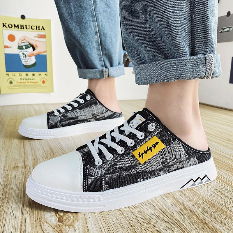 

Hot sale canvas half slippers slip on canvas shoes summers mules