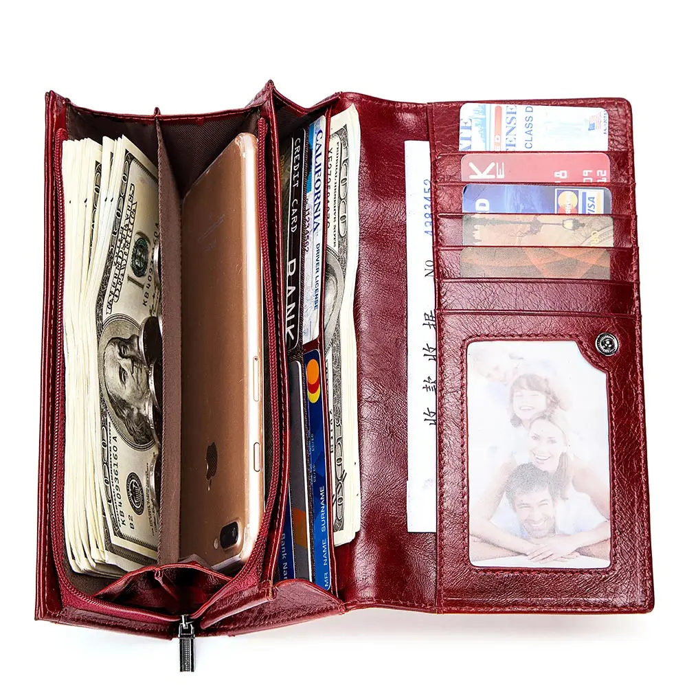 

HUMERPAUL Hot Sale New Women'S Purses 100% Genuine Leather Fashion Women Leather Wallet Long Clutch Wallet For Lady, Red/customized