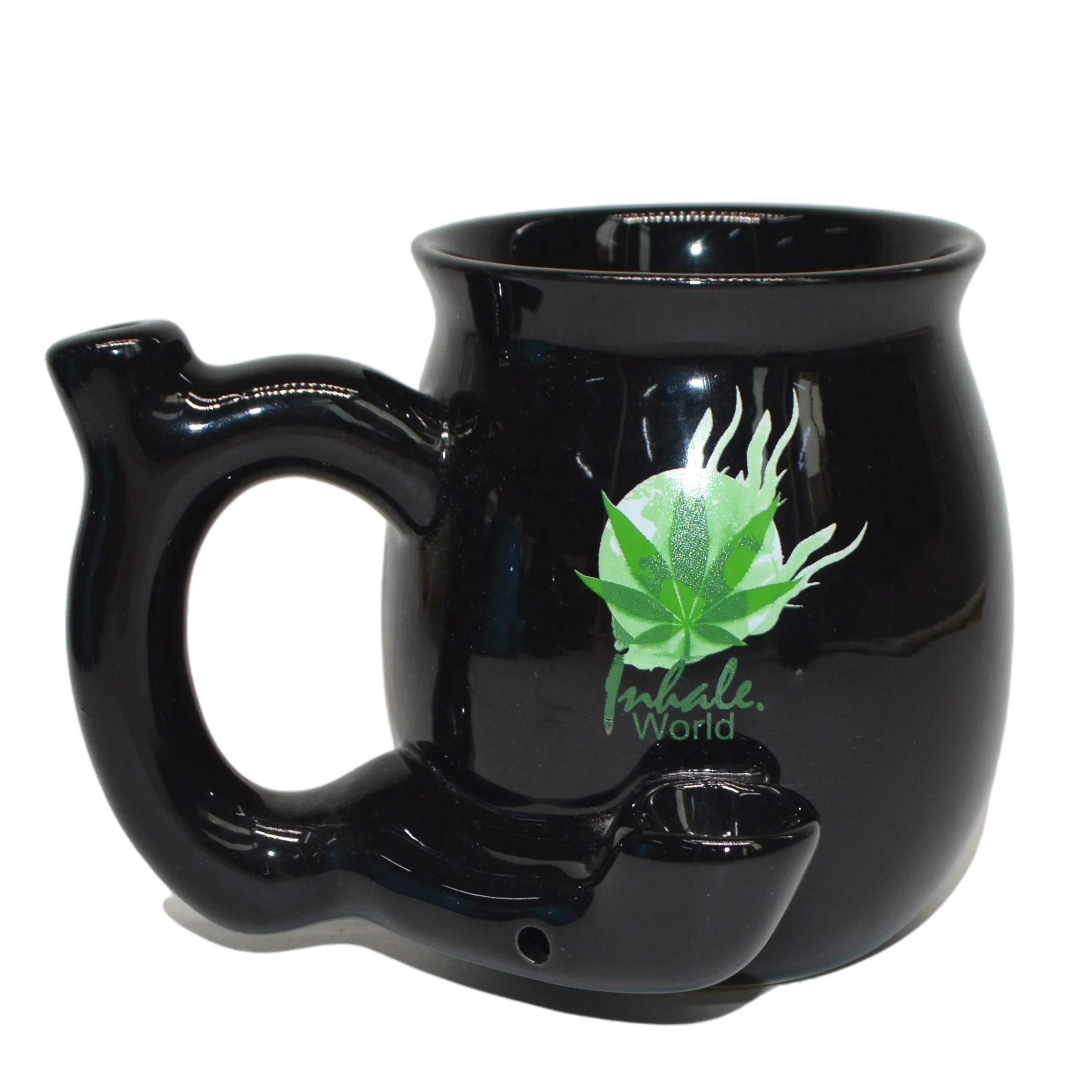 

Wholesale Black/white/blue Wake&Bake Mug Ceramic Smoking Pipe Coffee Mug With custom Logo