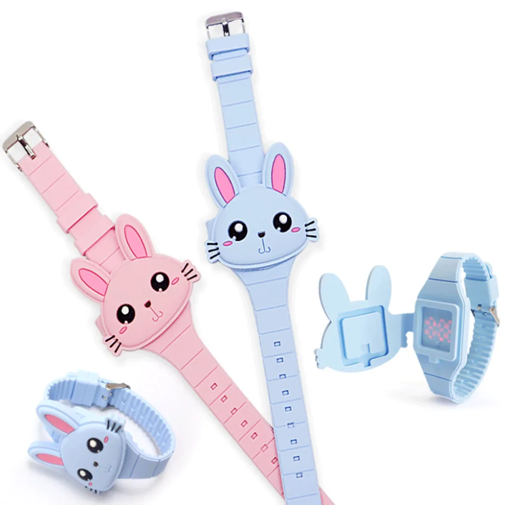

Cute Rabbit Shape LED Fashion Silicone Band Clam Shell Design Digital Wrist Watch For Toddlers Kids, 5 colors
