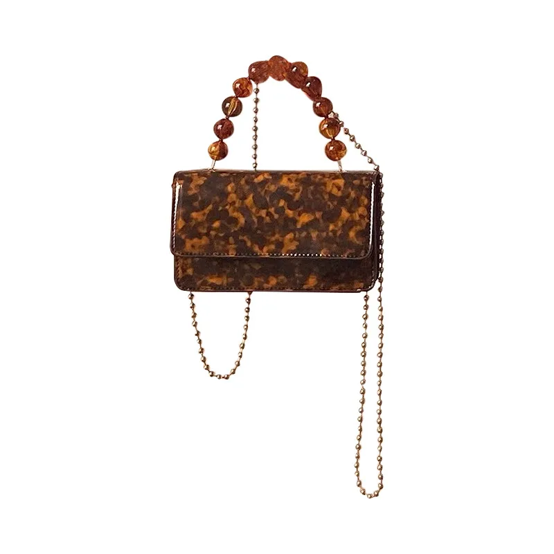 

Retro beaded chain messenger bag 2021 new personality single shoulder flap small square bag female