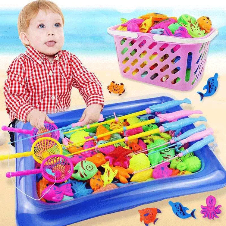 

52pcs Parent-child interactive Game Baby Play Water Bath Toys flopping magnetic fishing toys for kids