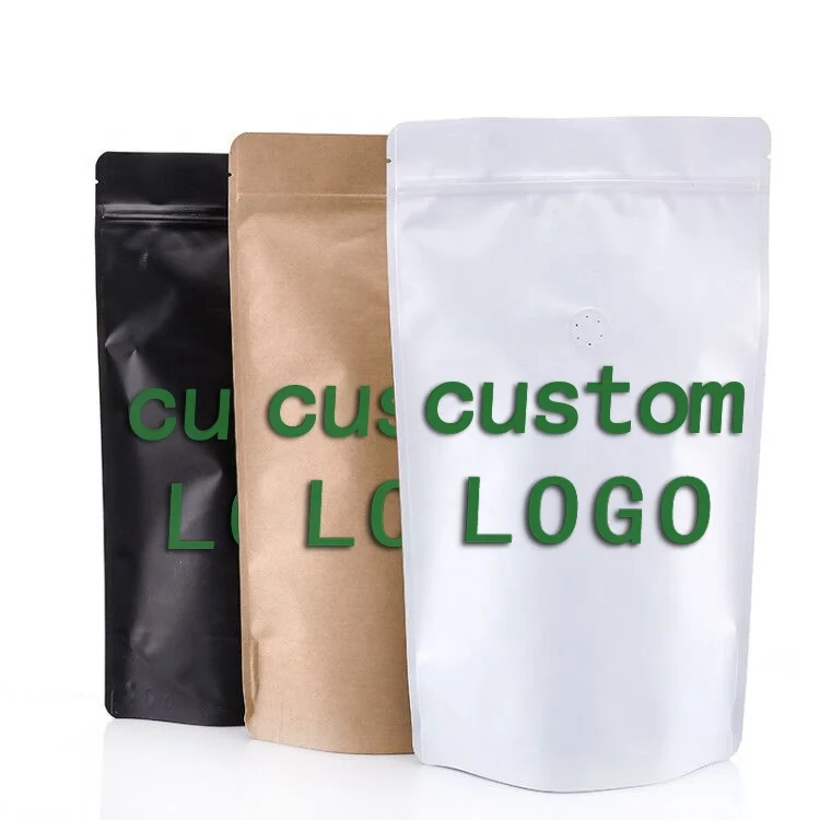Custom Printed Plastic Aluminum Foil 100g 250g 12oz 1kg Stand Up Coffee Bags With Valve