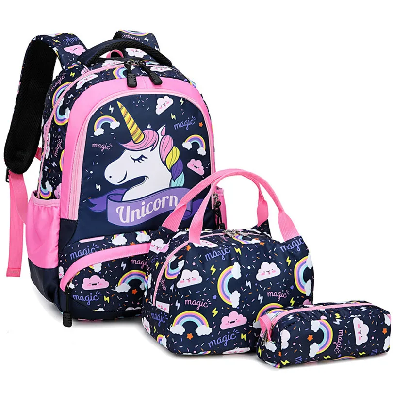 

Customized Unicorn backpack Teenager Girls School Bags Set Women Travel Bagpack Children Rucksack Mochila, Pink and black and blue