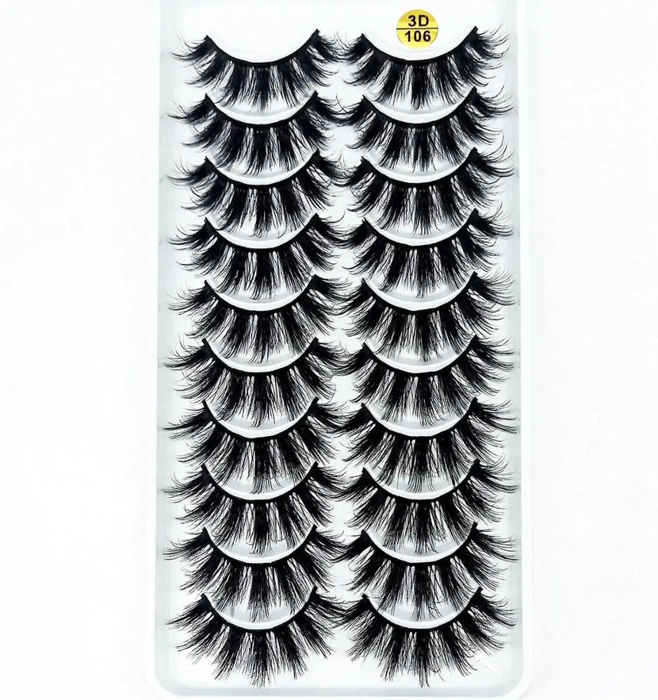 

10 Pairs Synthetic Fiber False Eyelashes 3D Silk Lashes Faux Mink Eyelashes Private Label 3D101-3D136, Natural black