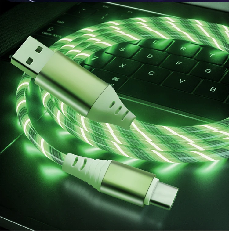 

Amazon Best Seller Flowing Light LED Type C USB Cable Fast Charging Cord Luminous USB-C Cable for Samsung/Huawei
