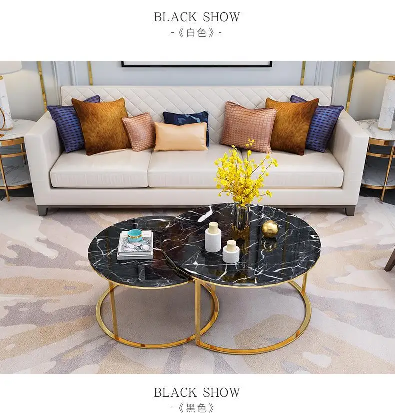 Newest modern simple style black glass marble top tea center coffee table