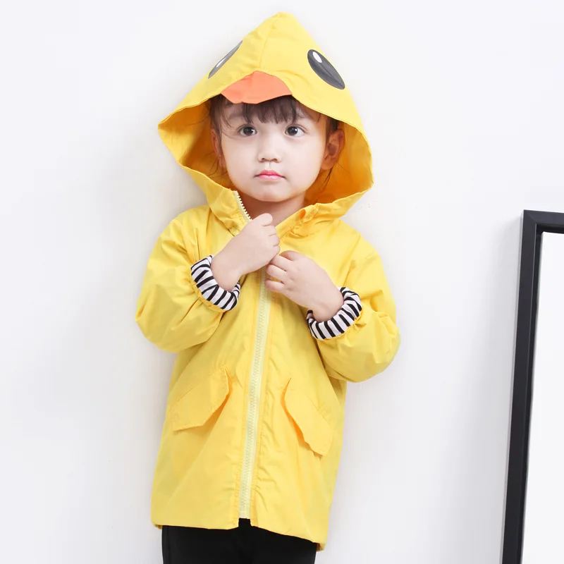 

Hot new style cute long windbreaker yellow duck jacket for boys and girls, As shown