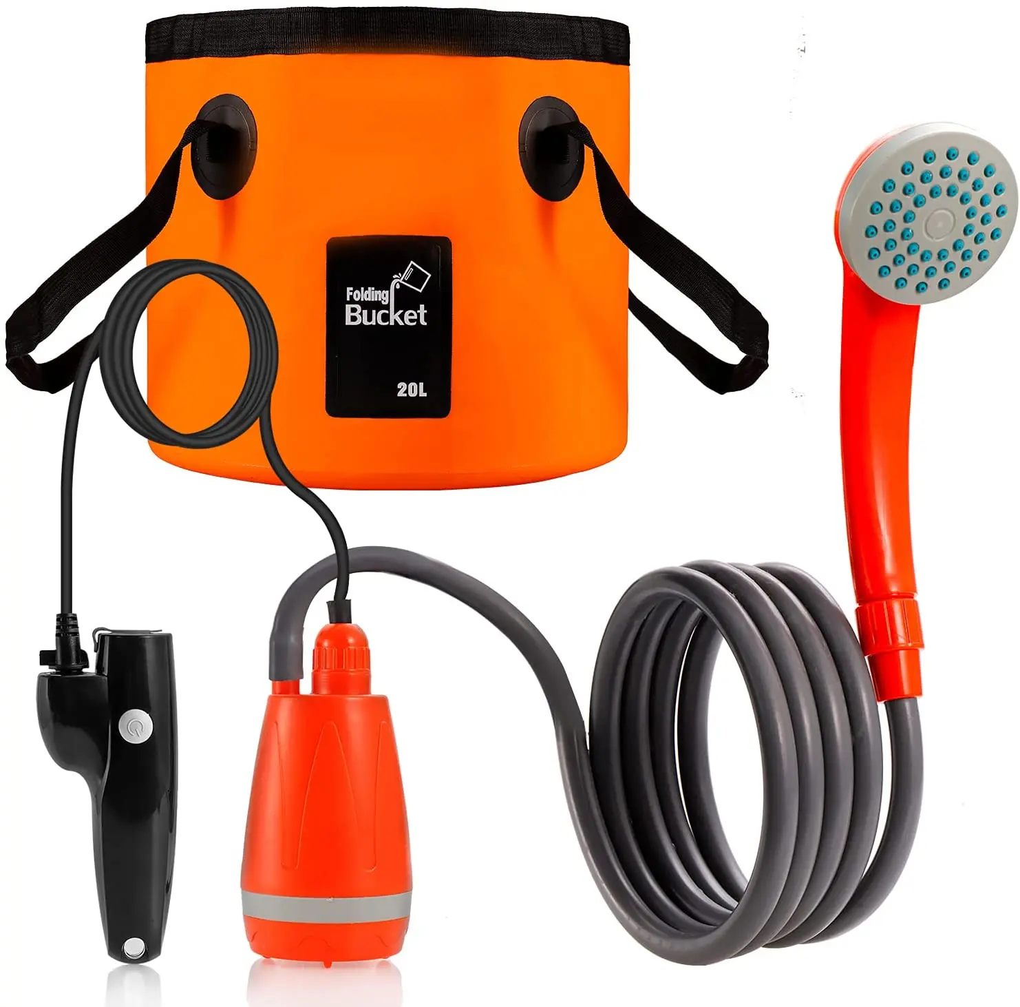 

Portable camping shower set, outdoor waterproof camping shower pump,12V car outdoor shower, rechargeable, folding bucket, Customized color