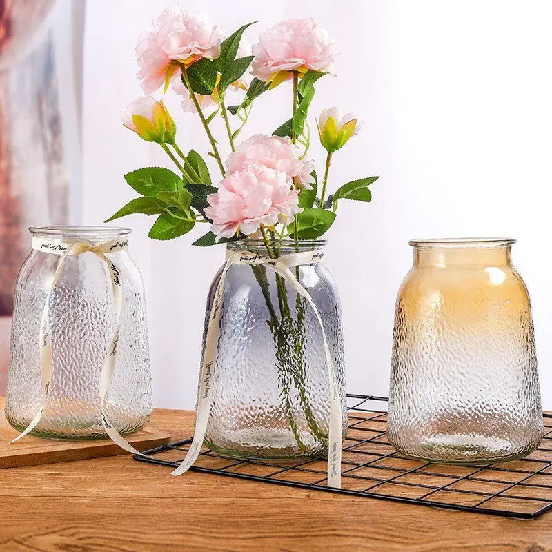 

Wholesale cheap Classic simple frozen glass vase gradient color flower vase hydroponics home living room decoration glass bottle, Customized color