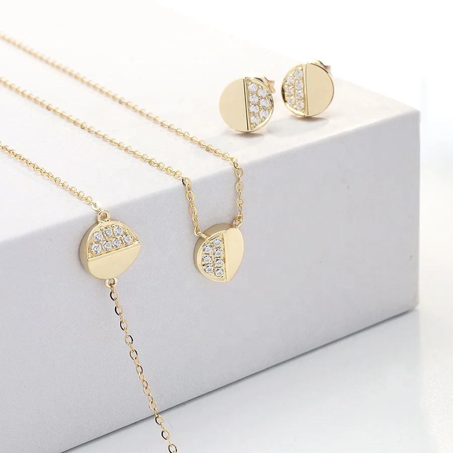 

18 Carat Real Gold Jewelry Set Pure Gold Round Shaped Pendant Necklaces Earrings Wholesale